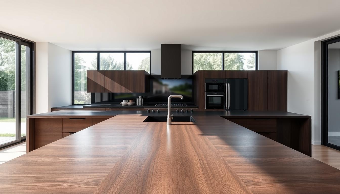 Cuisine moderne et élégante à Casablanca avec îlot central, matériaux haut de gamme et éclairage design. Idées déco contemporaines pour inspirer votre rénovation.